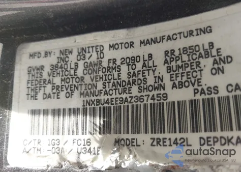 2010 Toyota Corolla S/Le/Xle from USA, damaged, VIN 1NXBU4EE9AZ367459